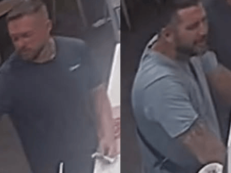 Police released CCTV of two men they would like to speak to in connection to a report of an assault in Sheffield.
It was reported that on Thursday 13 August around 9.50pm, two men entered KFC on Queens Road and began throwing items at staff and verbally abusing them, before pushing them and hitting one of them in the face.
Since the incident was reported, officers have carried out enquiries, including looking at nearby CCTV, and now believe the men in the images could assist with the investigation.
Both men are described as white, late 30s to early 40s, of a stocky build and around 6ft tall.
The first man is described as having short, light brown hair with stubble, and has a forearm sleeve tattoo on his right arm extending onto the back of his hand. The second man is described as having short, dark brown hair with stubble, and has tattoos on the back of both his legs, hands and sleeve tattoos on both arms.
Quote incident number 1187 of 13 August 2026 when you get in touch.