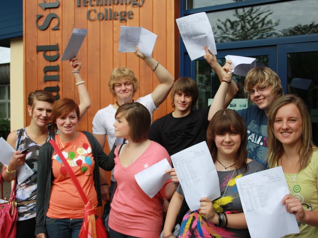 Leyland St Mary's GCSE stars, from left: Helen Costello, Charlotte McCready, Charlie Brooks, Lauren Galt, Gary Swift, Rebecca Churchill, John Preston and Jessica Mahers in 2009.