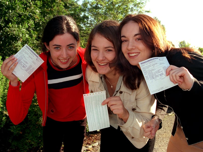Jordina James, Sarah Trinick and Katie Barnes who between them attained 20A* and 11A GCSE at Broughton High School, Preston in 1998.