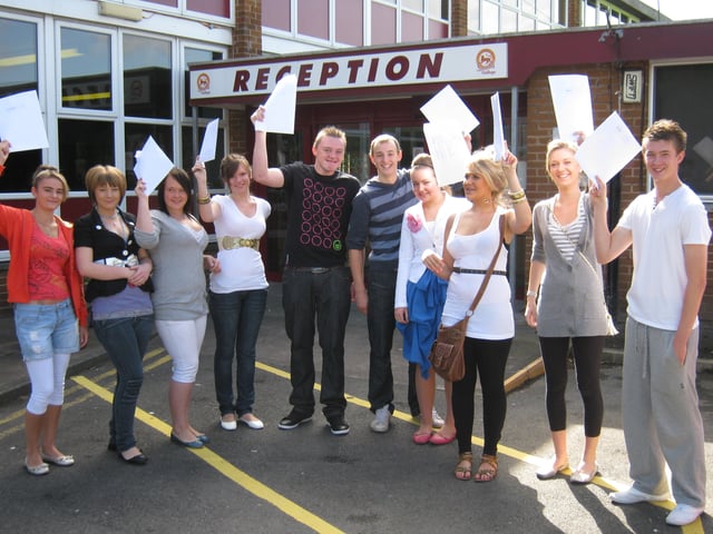Worden Sports College, Leyland, GCSE pupils celebrate their results in 2009.
