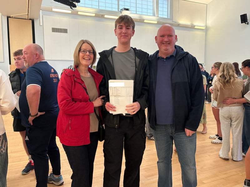 Matthew Scullion with his parents Barbara and Andrew on GCSE results day at Whitburn Academy.