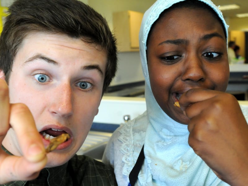 Science and arts day at Whitburn C of E. Head boy and head girl Ethan Nichols and Maryam Garkuwa were among the pupils who tried jellied spiders, crispy critters and spicy worms in 2013.
