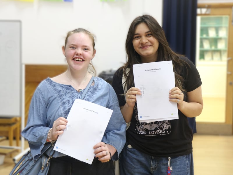 The Portsmouth Academy is celebrating its best GCSE results day in three years.
Pictured: Elizabeth Albrecht and Fayruz Honey
