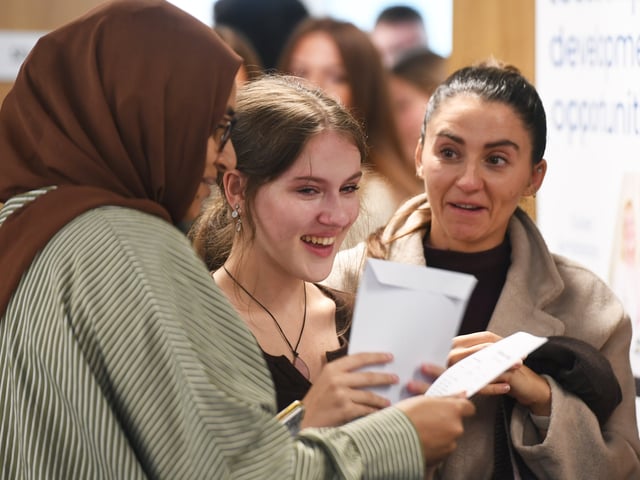 Reactions as students open their results at Woodkirk Academy