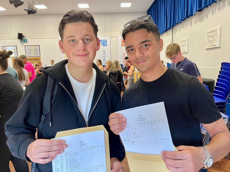 Crookhorn College students have collected their GCSE results.
Pictured: Brothers Max (left) and Zac Bruce (right) with 8 and 7 passes respectively. Both going to Southdown College with Max studying catering and Zac taking music.
Picture: Chris Moorhouse