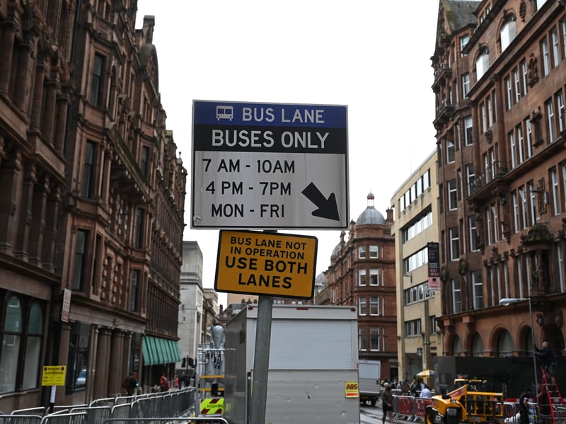 A Gotham bus lane on the Glasgow set.