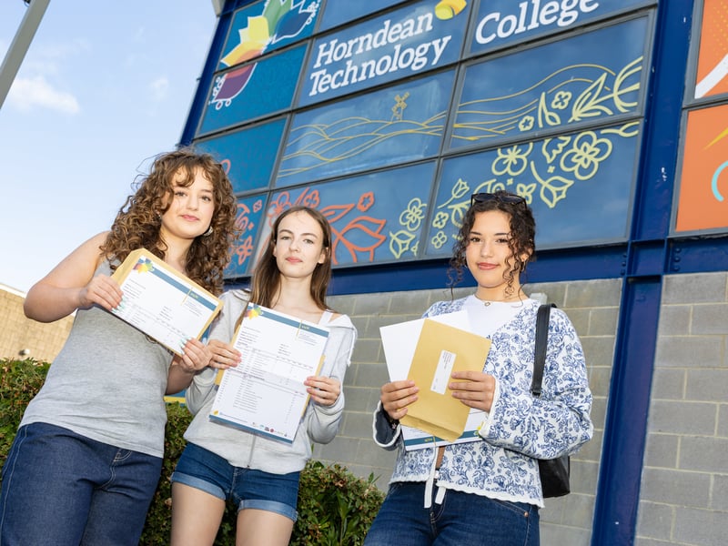 GCSE results day at Horndean Technology College.

Pictured: (from left) Tegan Smith, Lydia Cave and Layla Luna. 

Picture: Marcin Jedrysiak