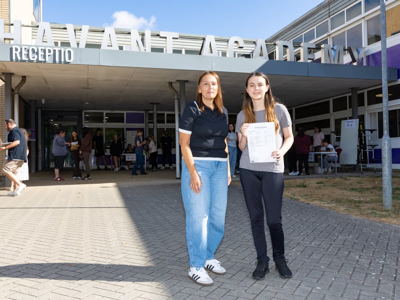 GCSE results day at Havant Academy. 

Pictured: Vicki Dillon-Thiselton, headteacher, with Katie Newstead who was one of the two students who did exceptional in Havant Academy. 


Picture: Marcin Jedrysiak
