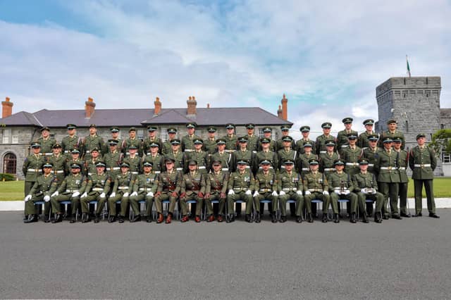 Group photo following the passing out parade of the 180th 2 Star platoon at Dún Uí Mhaoilíosa, Renmore.
