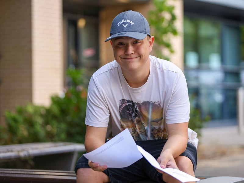 Students have collected their GCSE results at the City of Portsmouth College Highbury Campus.  

Pictured: Eddie Going just missed out on passes on English and Maths with a couple of grade 3s. 

Picture: Chris Moorhouse (200826-04)