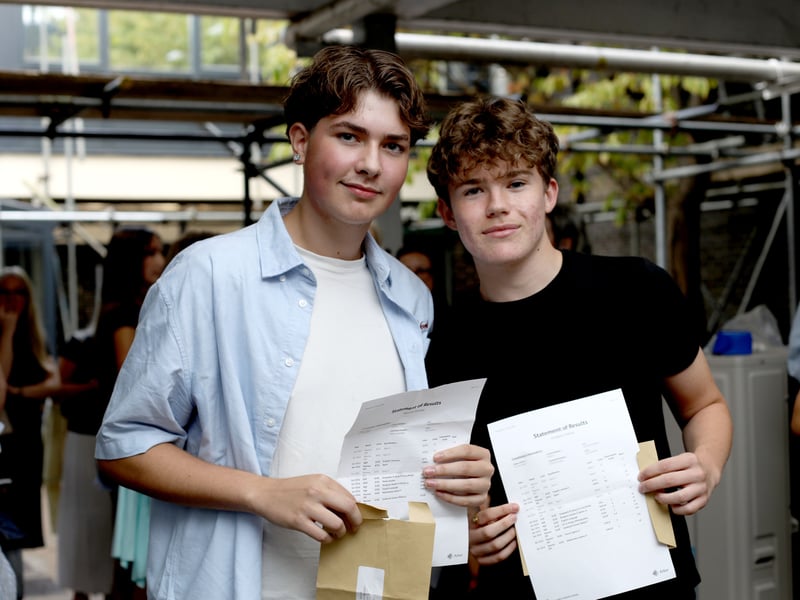 Students at St Edmund's Catholic School, Southsea, have collected their GCSE results. 

Pictured: Stanley Bennett and Charlie Kingston 

Picture: Habibur Rahman
