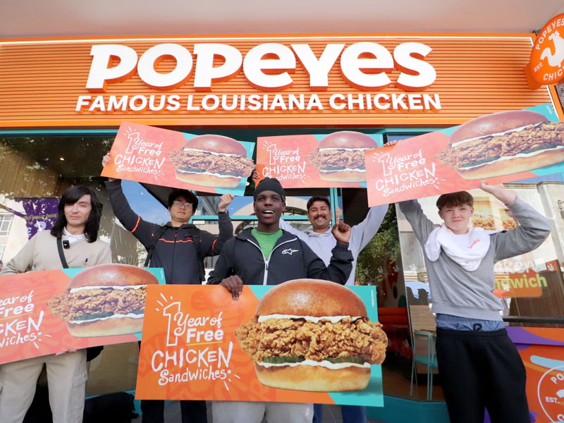 The first five customers were awarded with free chicken sandwiches for a year.