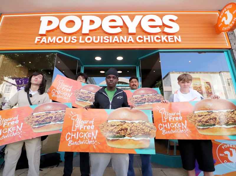 The first five customers received free chicken sandwiches for a year