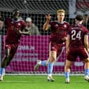 Kris Twardek celebrates after scoring his side's second goal in the 2-1 win over Dundalk in Oriel Park on Friday night.