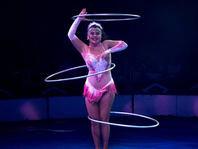 Roberta the hula hoop sensation from Chile. Circus Mondao is in Thornton at the Norcross Car Boot Site until Sept 6th 2026. Photo: Lucinda Herbert