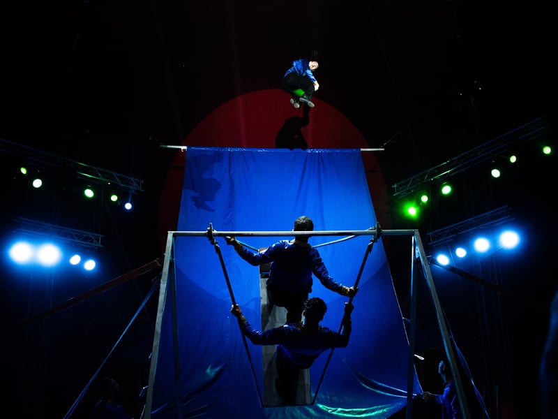 Troupe Tangier perform stunts on the acro swing. Circus Mondao is in Thornton Cleveleys at the Norcross Car Boot Site until Sept 6th 2026. Photo: Lucinda Herbert