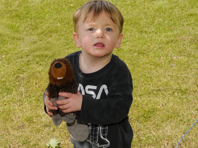 Joey Mitcheson , 3, reunited with Baxter the beaver after the parachute drop.