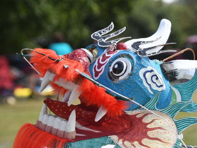 The dragon kite is made from silk and bamboo.