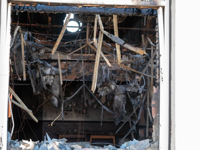 Fire crews used an aerial ladder to help them reach the fire