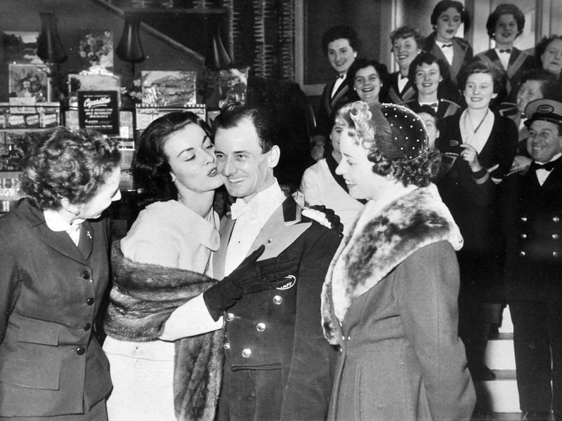 Actress Anne Heywood kissing doorman Ernest Simpson on a visit to the Odeon in Fitzalan Square, Sheffield, on 18th March 1956Submitted by Philip Freeman, who is Ernest's nephew and Lynda's brother.  Philip now lives in Cambridge, Ontario.