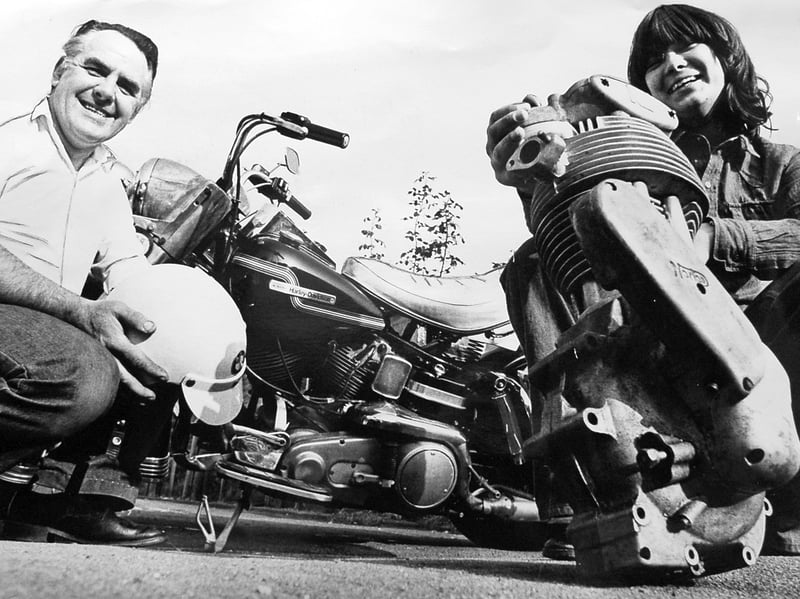 Life revolved around two wheels for Staffordshire couple Erik and Helen Dorman, seen here with their Harley-Davidson in July 1980. The pair, from Handsacre, near Lichfield, had an impressive collection of 11 motorcycles at their home and were in the process of building a trials bike.