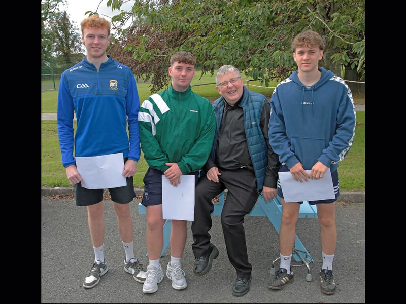Fr Tony with students Olan Morgan, Finn Neary, and Senan Murphy