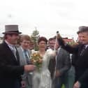Gerry Rushe and Carmel Lally arrive for their huge wedding reception to be greeted by ffrench’s owner Padraig McGann and the first of 500 bottles of champagne