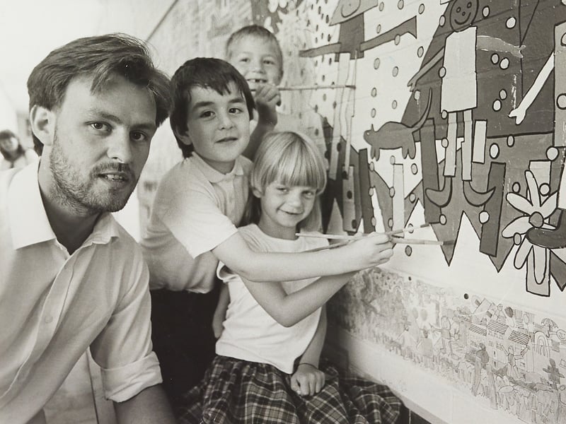 Andy Bradley helps Green Close Primary School pupils and parents create a mural in the infants' corridor at Shelfield in July 1989. Working with the Fordbrook Community Office and Pelsall Community School, the project brought a splash of colour to the school. Pictured with Andy are David Erfani, Debbie Huntstone and Robert Troke. Do you remember school murals like this one, or taking part in similar projects?