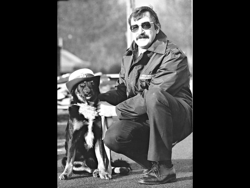 A stray cross-bred collie became an unlikely member of the picket line at Dudley Ambulance Station in November 1989. After attempts to trace his owner proved unsuccessful, workers named him "Dispute" as he joined them during the ongoing ambulance dispute. Malcolm Mills is pictured with the friendly visitor on November 30. Do you remember hearing about Dispute, or the ambulance dispute in Dudley?