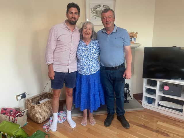 Peter and Marion Wetherill and Joe Mongan, Roundstone: great grandnephew, grandniece and grandnephew respectively of Private John McDonagh.