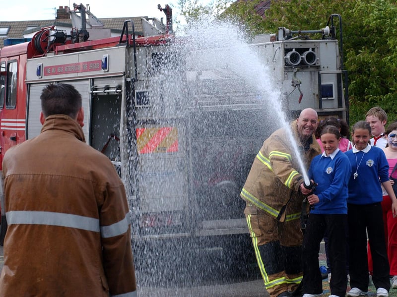 Pupils from Bamburgh School learned the techniques of firefighting in 2005.
Community safety fire officer Ray Houghton made sure they gave Community Fire Officer Brian Lazzari a soaking.