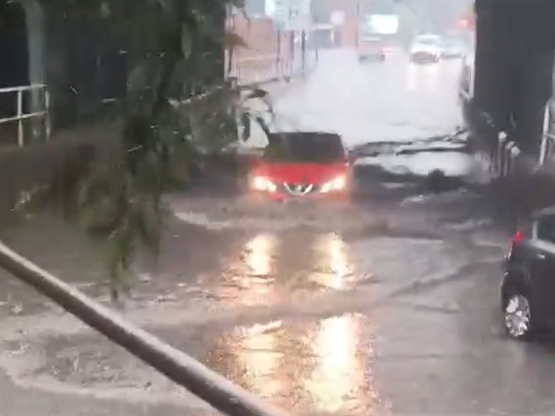 A car struggles through deep water under a bridge at Upwell Street, near Brightside, Sheffield. Photo: Submitted