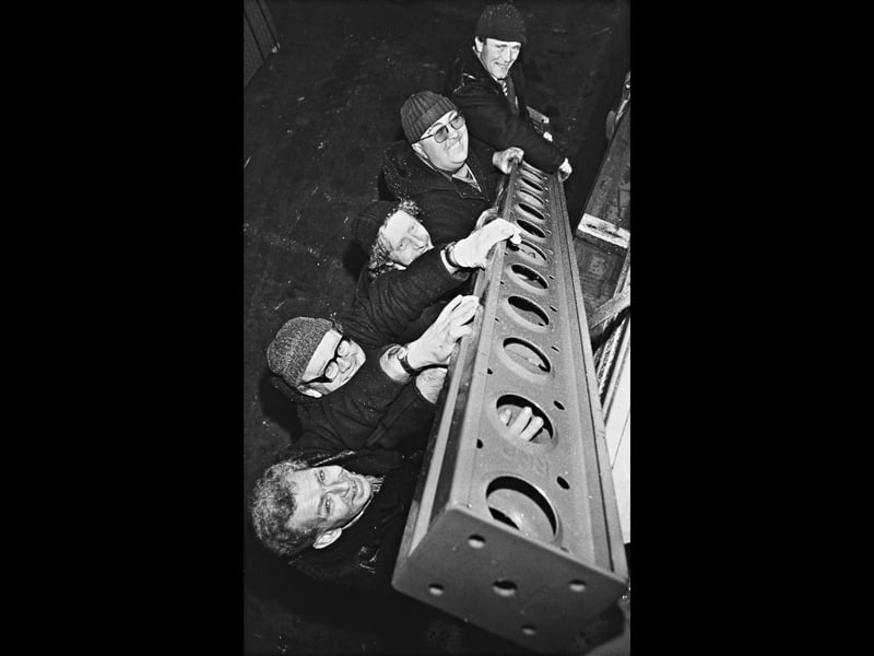 Ron Bullock, Larry Pluck, Paul Millard, Robert Carless and Martin Smith load a metal beam at RMD on Stubbers Green Road, Aldridge, in February 1989. The team was marking a landmark production achievement for the company, a proud moment for the workforce. Do you remember RMD, or anyone who worked there?