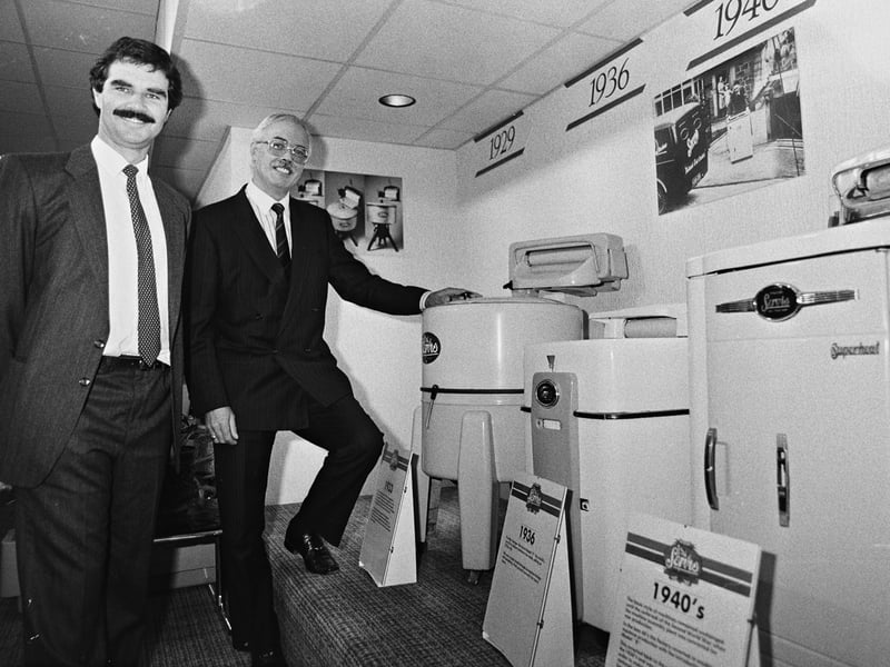 Chris Tullett and Graham Young look over a selection of machines in Servis Domestic Appliances' museum in Darlaston in November 1989. The collection charted six decades of washing machines made by the company, offering a fascinating glimpse at how household appliances had changed over the years. Do you remember any of these Servis machines in your own home?