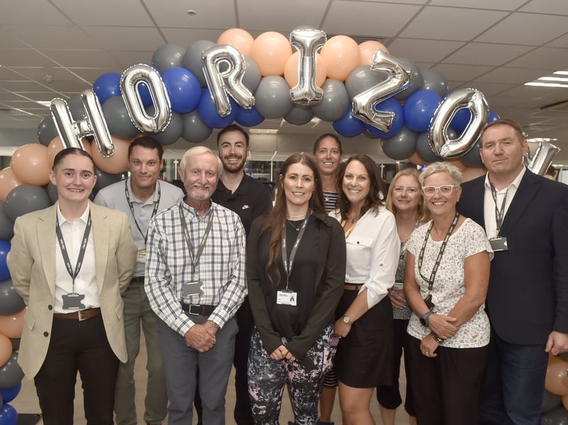 From left, general manager at Horizon Waterlooville Morgan Halpin, strategic lead for active wellbeing at Havant Borough Council Simon Hasted, chairman of Horizon trustees  Peter Lewis, regional sales manager for Pulse Fitness Cameron James, fitness development manager for Horizon Libby Swain, Katy Sexton MBE, project manager for Horizon Jo Byrne, Cllr Antonia Harrison at Havant Borough Council, executive lead at Havant Borough Council Michelle Green and chief executive of Horizon Leisure Trust Mike Lyons 
Picture: Sarah Standing (270826-5508)