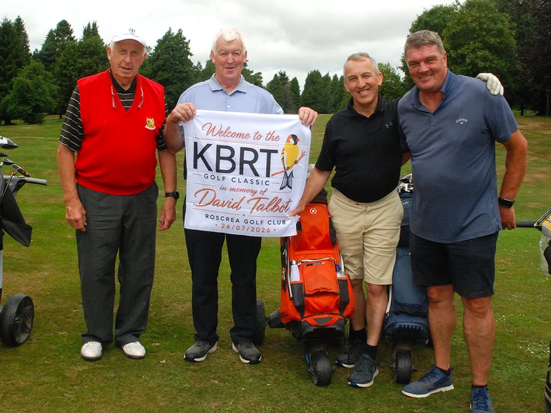 John Moloughney, Tim Connelly, Eamon Connelly, and Ailbe Egan at Roscrea Golf Club. Photo: PJ Wright