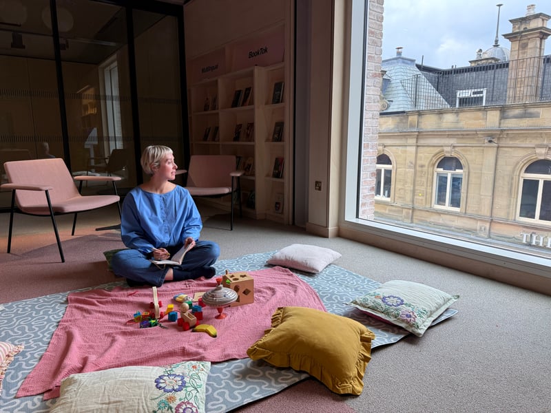 Many community groups will use Culture House's flexible spaces. Pictured is Alex Hughes in the living room space where MotherFolk sessions will be held. MotherFolk is a writing circle and meeting space for mums and babies as women navigate motherhood and all its challenges.