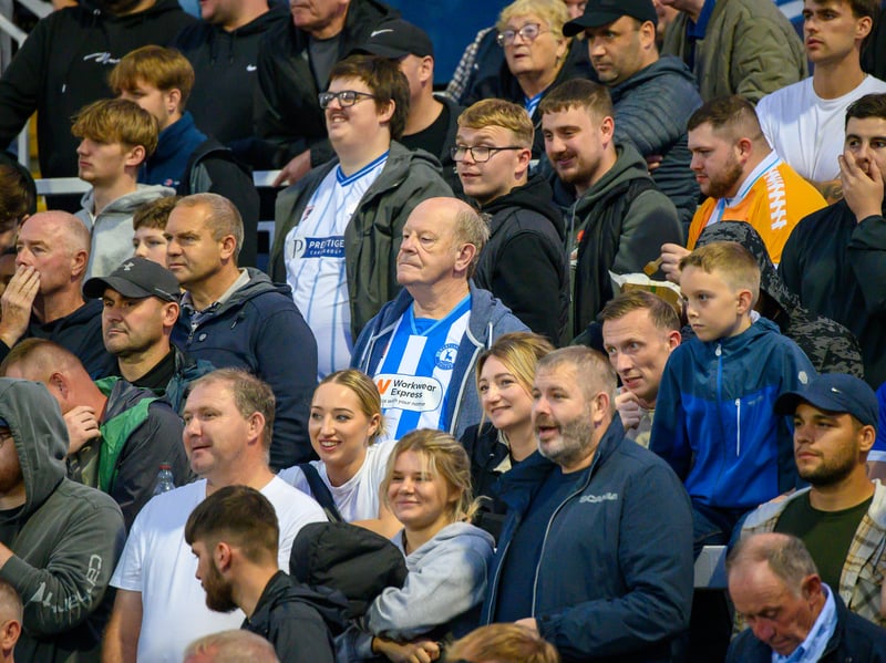 Hartlepool United fans cheer on their side in their home defeat against National League rivals Eastleigh (photo Chris Fryatt)