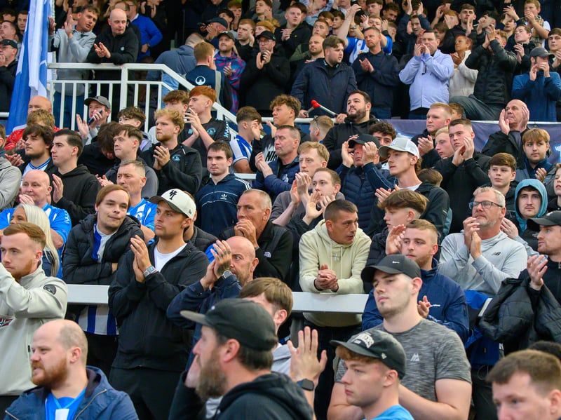 Hartlepool United fans cheer on their side in their home defeat against National League rivals Eastleigh (photo Chris Fryatt)