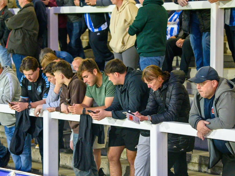 Hartlepool United fans cheer on their side in their home defeat against National League rivals Eastleigh (photo Chris Fryatt)
