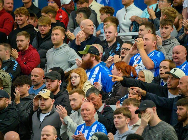 Hartlepool United fans cheer on their side in their home defeat against National League rivals Eastleigh (photo Chris Fryatt)