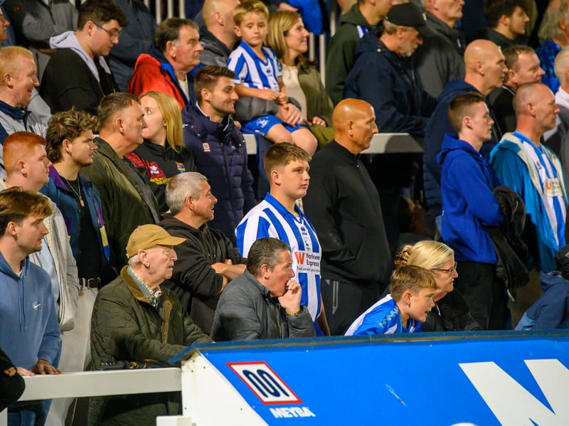 Hartlepool United fans cheer on their side in their home defeat against National League rivals Eastleigh (photo Chris Fryatt)