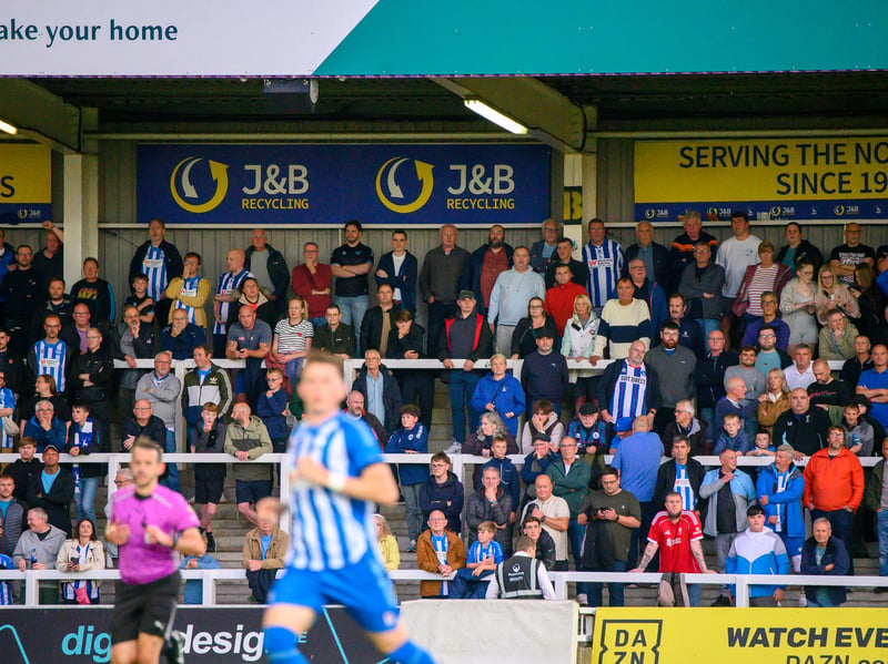 Hartlepool United fans cheer on their side in their home defeat against National League rivals Eastleigh (photo Chris Fryatt)