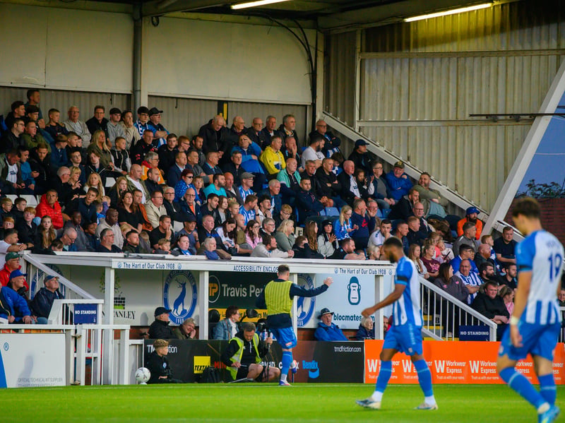 Hartlepool United fans cheer on their side in their home defeat against National League rivals Eastleigh (photo Chris Fryatt)