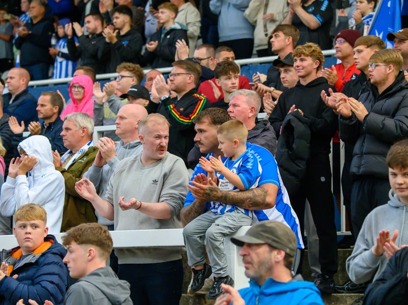 Hartlepool United fans cheer on their side in their home defeat against National League rivals Eastleigh (photo Chris Fryatt)