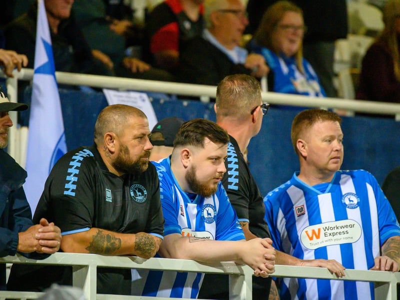 Hartlepool United fans cheer on their side in their home defeat against National League rivals Eastleigh (photo Chris Fryatt)