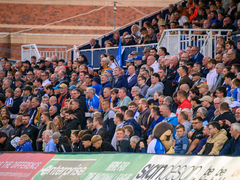 Hartlepool United fans cheer on their side in their home defeat against National League rivals Eastleigh (photo Chris Fryatt)