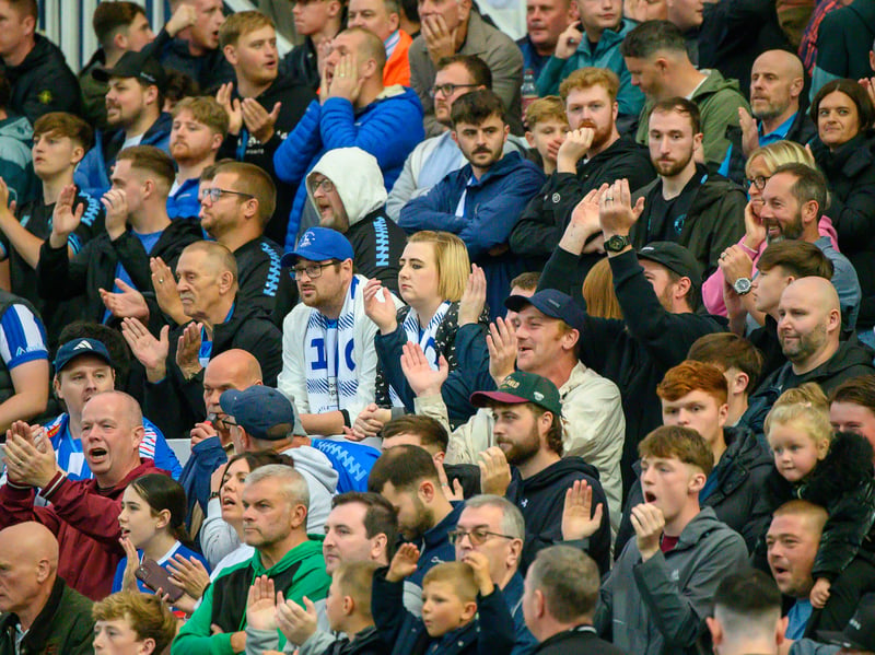 Hartlepool United fans cheer on their side in their home defeat against National League rivals Eastleigh (photo Chris Fryatt)