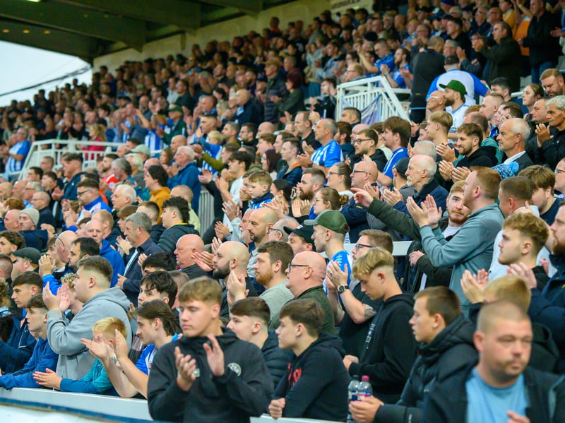 Hartlepool United fans cheer on their side in their home defeat against National League rivals Eastleigh (photo Chris Fryatt)