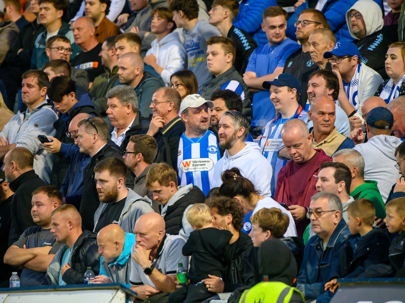 Hartlepool United fans cheer on their side in their home defeat against National League rivals Eastleigh (photo Chris Fryatt)